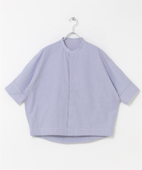 FORK&SPOON 原子扣繭型短袖襯衫(藍色條紋-1-其他藍色)