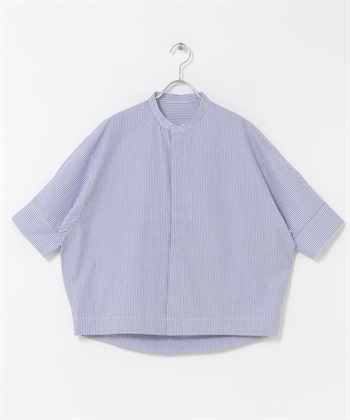 FORK&SPOON 原子扣繭型短袖襯衫(藍色條紋-1-其他藍色)