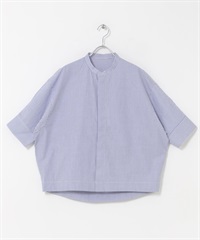 FORK&SPOON 原子扣繭型短袖襯衫(藍色條紋-1-其他藍色)