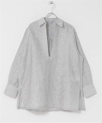 FORK&SPOON 透膚V字領緣襯衫(米色-1-OFF WHITE)