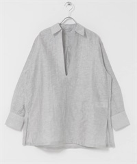 FORK&SPOON 透膚V字領緣襯衫(米色-1-OFF WHITE)