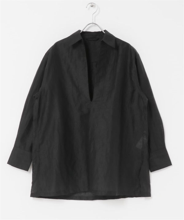 FORK&SPOON 透膚V字領緣襯衫(黑色-1-BLACK)