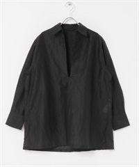 FORK&SPOON 透膚V字領緣襯衫(黑色-1-BLACK)