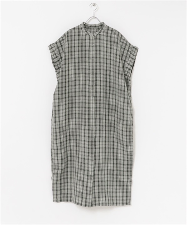 FORK&SPOON 亞麻嫘縈襯衫洋裝(炭灰色格紋-1-其他灰色)