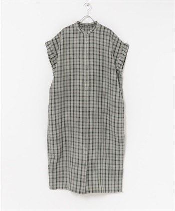 FORK&SPOON 亞麻嫘縈襯衫洋裝(炭灰色格紋-1-其他灰色)