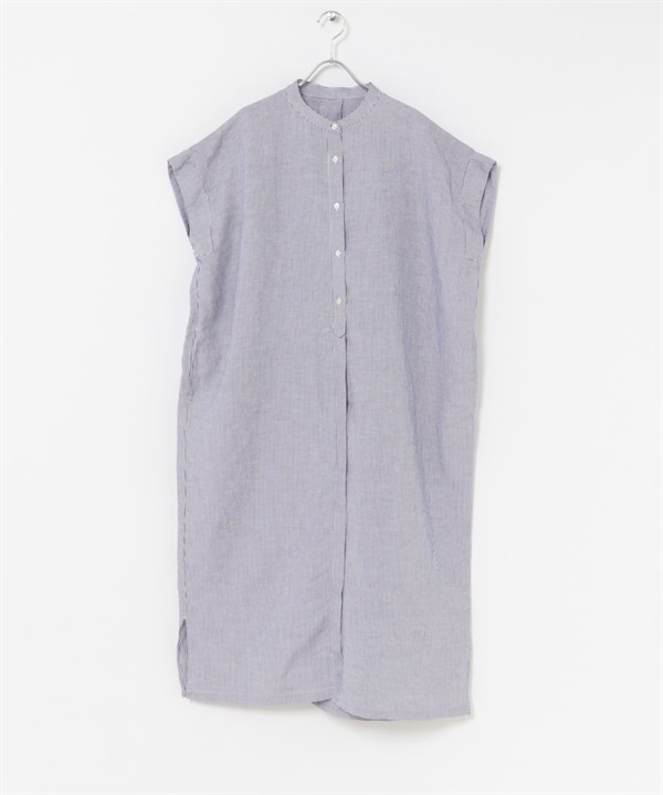 FORK&SPOON 亞麻嫘縈襯衫洋裝(藍色條紋-1-其他藍色)