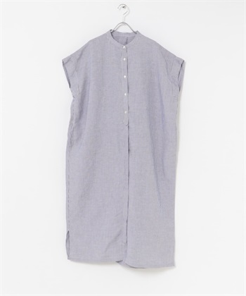 FORK&SPOON 亞麻嫘縈襯衫洋裝(藍色條紋-1-其他藍色)