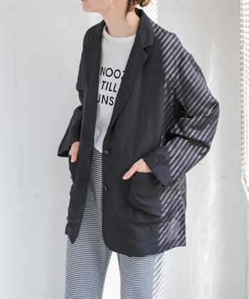 FORK&SPOON 混苧麻寬版西裝外套