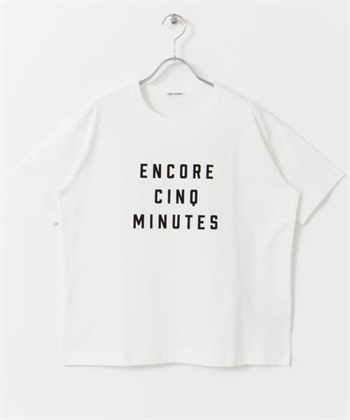 FORK&SPOON 植絨LOGO T恤(米色-1-OFF WHITE)