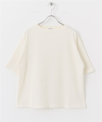 FORK&SPOON 細華夫格五分袖T恤(米色-1-OFF WHITE)