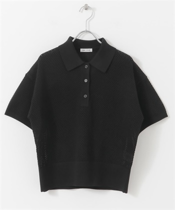FORK&SPOON 網狀針織POLO衫(黑色-1-BLACK)