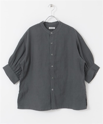 FORK&SPOON 棉麻碎褶袖襯衫(炭灰色-1-CHARCOAL GRAY)