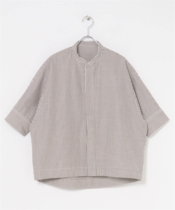 【新色追加】FORK&SPOON 原子扣繭型短袖襯衫(棕色條紋-1-其他棕色)