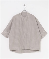 【新色追加】FORK&SPOON 原子扣繭型短袖襯衫(棕色條紋-1-其他棕色)