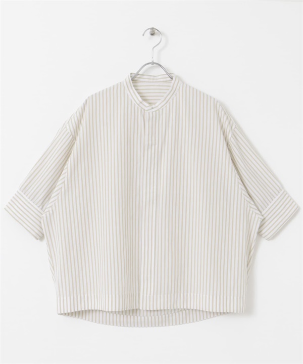 【新色追加】FORK&SPOON 原子扣繭型短袖襯衫(膚色條紋-1-其他膚色)