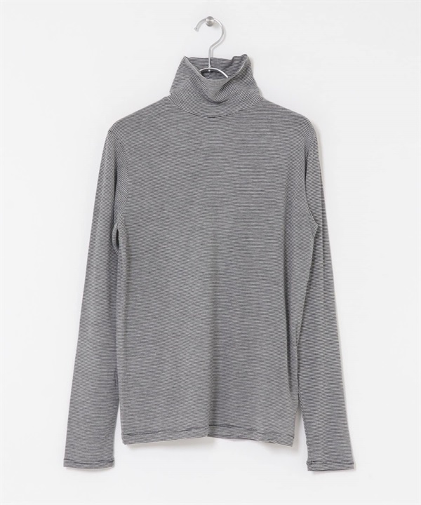 彈性平針織高領上衣(米色ｘ黑色-1-其他白色)