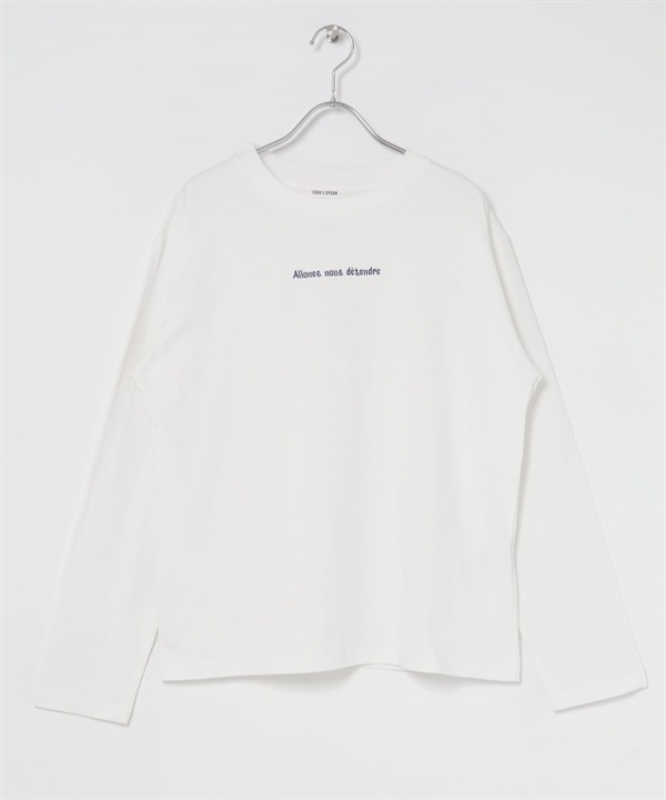 FORK&SPOON 發泡印花長袖T恤(米色x藏青色-1-其他藍色)