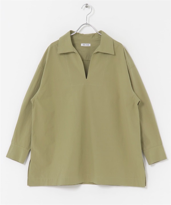 FORK&SPOON V字領緣長版襯衫(膚色-1-BEIGE)