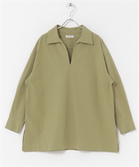 FORK&SPOON V字領緣長版襯衫(膚色-1-BEIGE)