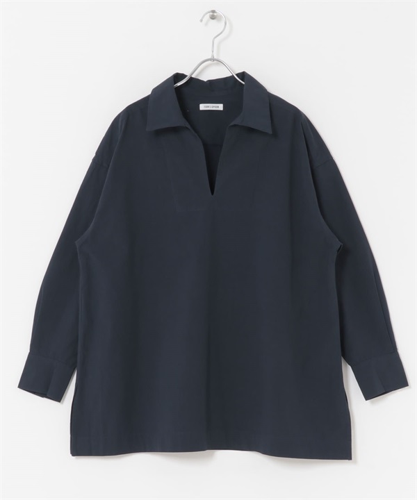 FORK&SPOON V字領緣長版襯衫(藏青色-1-NAVY)