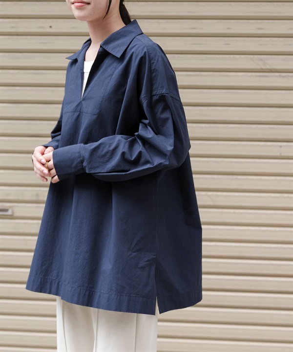 FORK&SPOON V字領緣長版襯衫