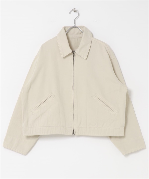 FORK&SPOON 成品染斜紋拉鍊夾克(象牙白-1-IVORY)