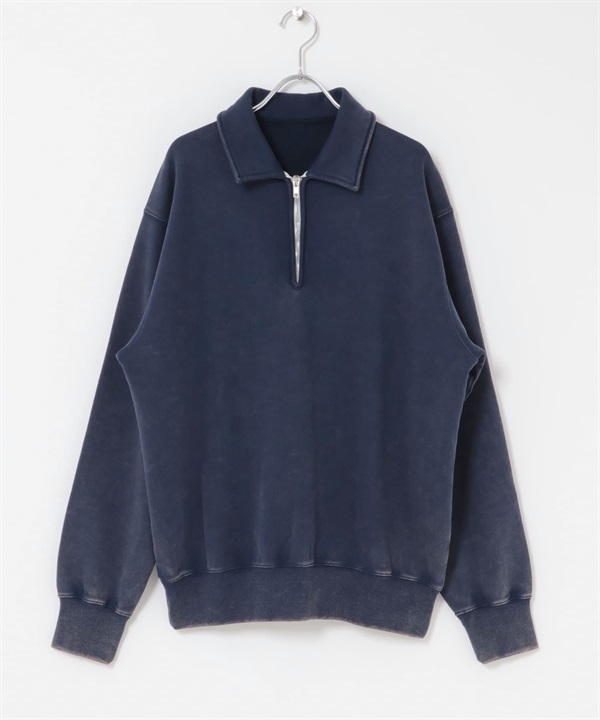 FORK&SPOON 褪色加工半拉鍊休閒上衣(藏青色-4-NAVY)