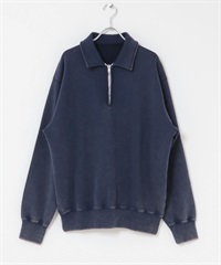 FORK&SPOON 褪色加工半拉鍊休閒上衣(藏青色-4-NAVY)