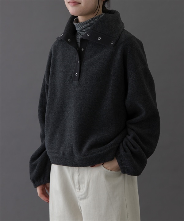 FORK&SPOON 壓扣高領刷毛套衫