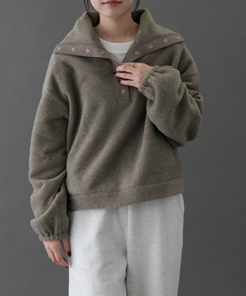 FORK&SPOON 壓扣高領刷毛套衫