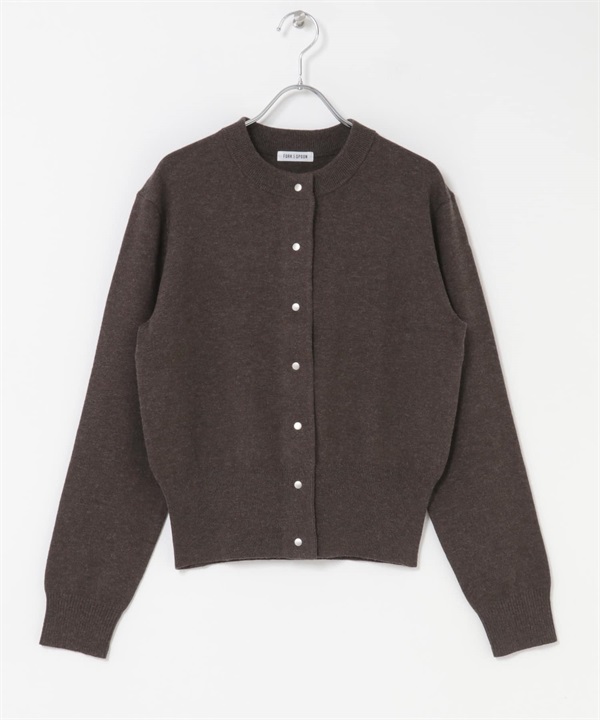 FORK&SPOON 圓領針織開襟衫(棕色-1-BROWN)