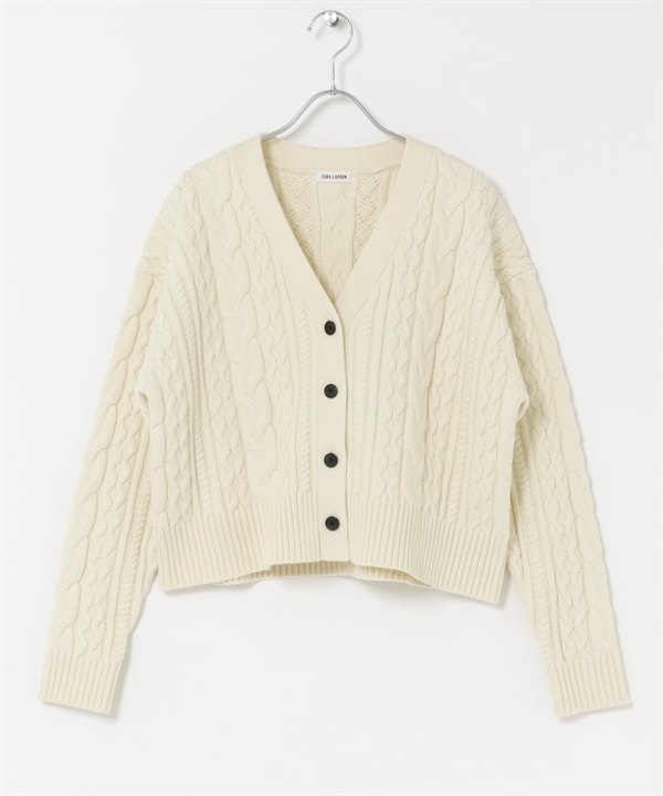 FORK&SPOON 麻花V領開襟衫(象牙白-1-IVORY)