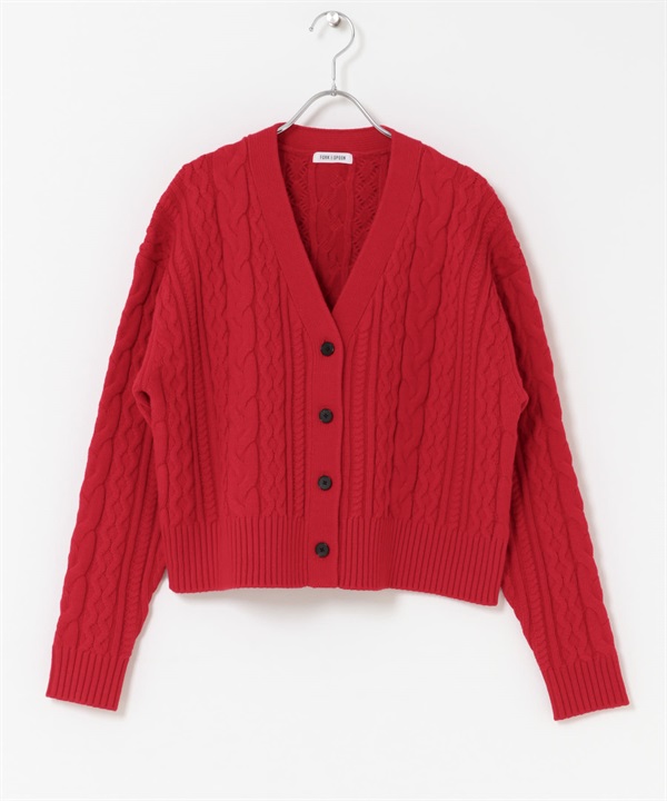 FORK&SPOON 麻花V領開襟衫(紅色-1-RED)