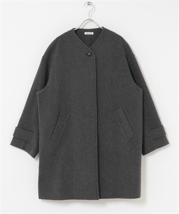 FORK&SPOON 羊毛無領大衣(炭灰色-1-CHARCOAL GRAY)