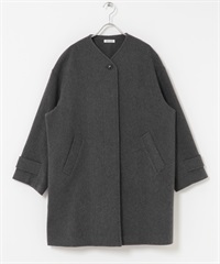 FORK&SPOON 羊毛無領大衣(炭灰色-1-CHARCOAL GRAY)