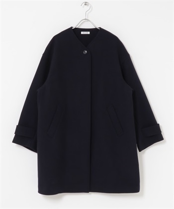 FORK&SPOON 羊毛無領大衣(藏青色-1-NAVY)