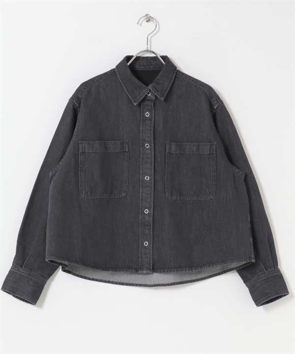 FORK&SPOON 和紙混紡牛仔襯衫(黑色-1-BLACK)