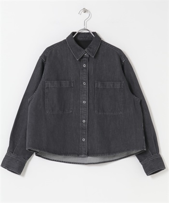 FORK&SPOON 和紙混紡牛仔襯衫(黑色-1-BLACK)