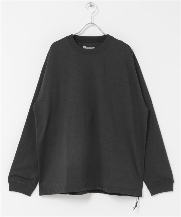 吸水速乾涼感抽繩長袖T恤(炭灰色-M-CHARCOAL GRAY)