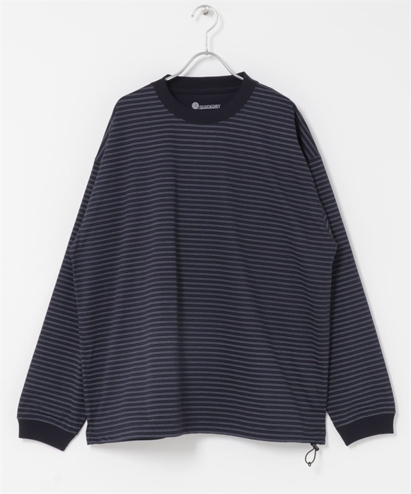 吸水速乾涼感抽繩長袖T恤(藏青色x灰色-M-其他藍色)