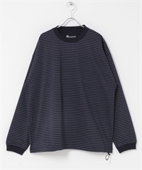 吸水速乾涼感抽繩長袖T恤(藏青色x灰色-M-其他藍色)