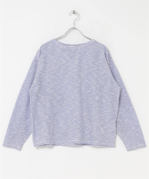 粗節紗細橫紋T恤(米色x藍色-FREE-其他白色)