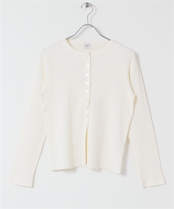 鈕扣羅紋開襟衫(米色-FREE-OFF WHITE)