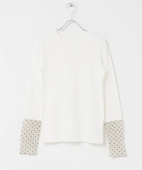 袖口點點拼接長袖T恤(米色-FREE-OFF WHITE)