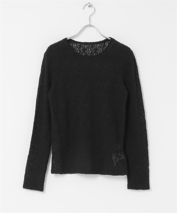 羅素花邊蕾絲長袖T恤(黑色-FREE-BLACK)