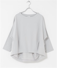 棉質背面打褶七分袖套衫(淺藍色-FREE-其他藍色)