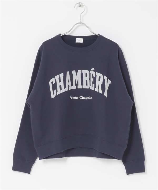 學院風LOGO刺繡棉質毛圈上衣(藏青色-FREE-NAVY)