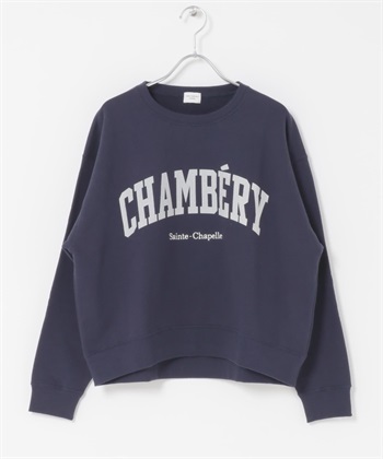 學院風LOGO刺繡棉質毛圈上衣(藏青色-FREE-NAVY)