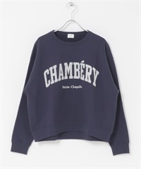 學院風LOGO刺繡棉質毛圈上衣(藏青色-FREE-NAVY)