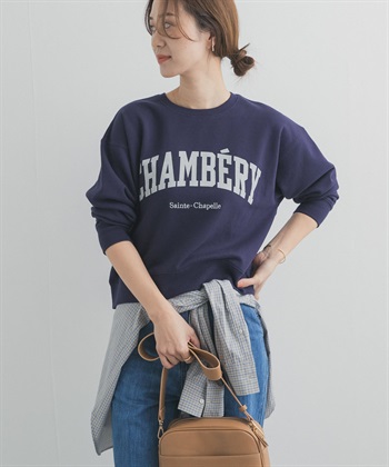 學院風LOGO刺繡棉質毛圈上衣